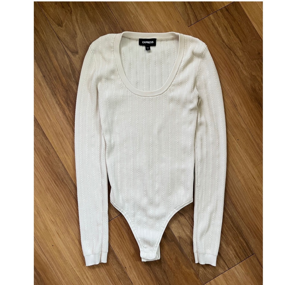 Express minimalist capsule ribbed Long Sleeve Bodysuit Cream xs